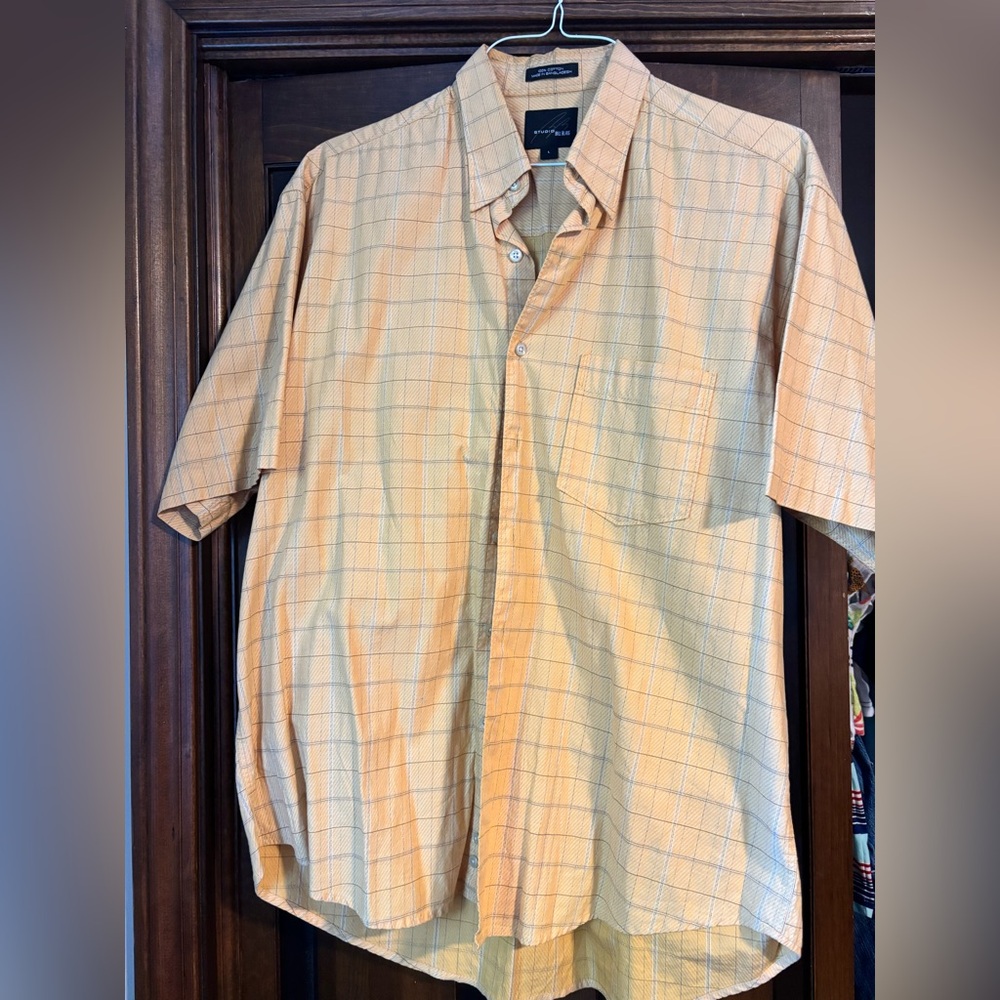 Bill Blass Men's Orange Plaid Casual Shirt vintage